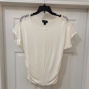A. Byer Cream Lace Shoulder Short Sleeve Tee